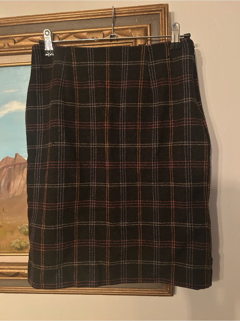 Harold's Black Plaid Pencil Skirt with Red and Tan Lines